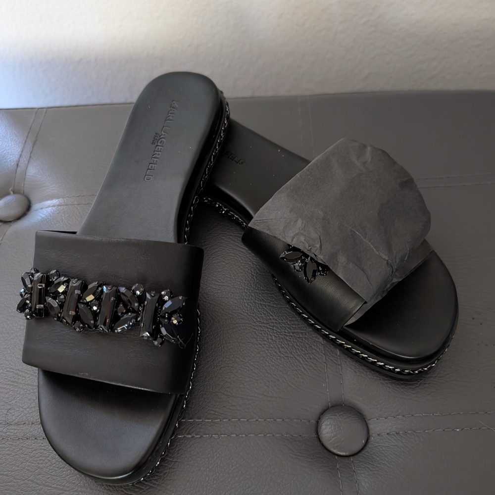 Karl Lagerfeld Black Embellished Women's Slides